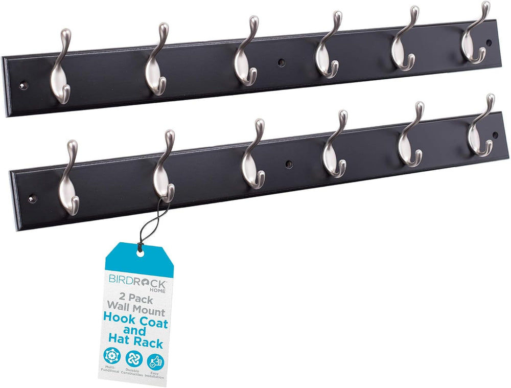 BIRDROCK HOME Oval Hook Coat and Hat Rack | 6 Hooks | 2 Pack | Wall Mount | B...
