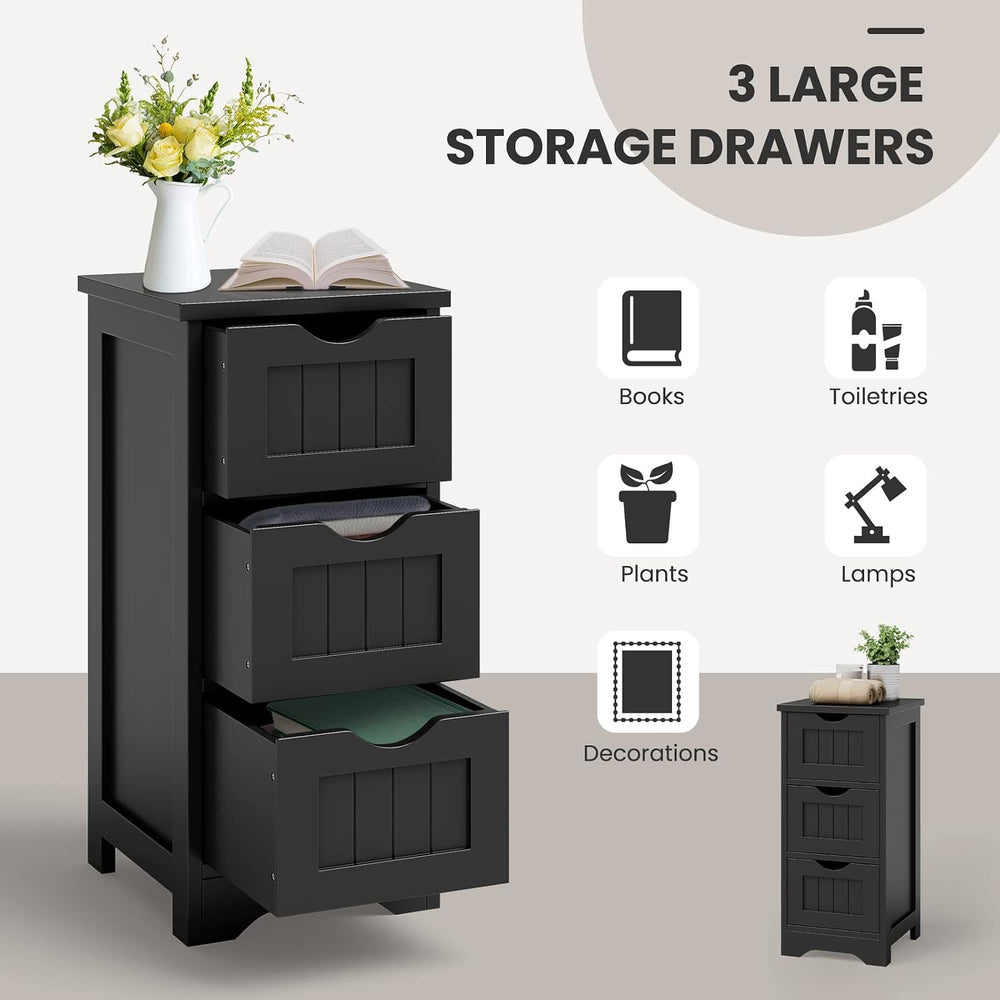 LOKO Bathroom Floor Cabinet, Modern Storage Cabinet (Black)