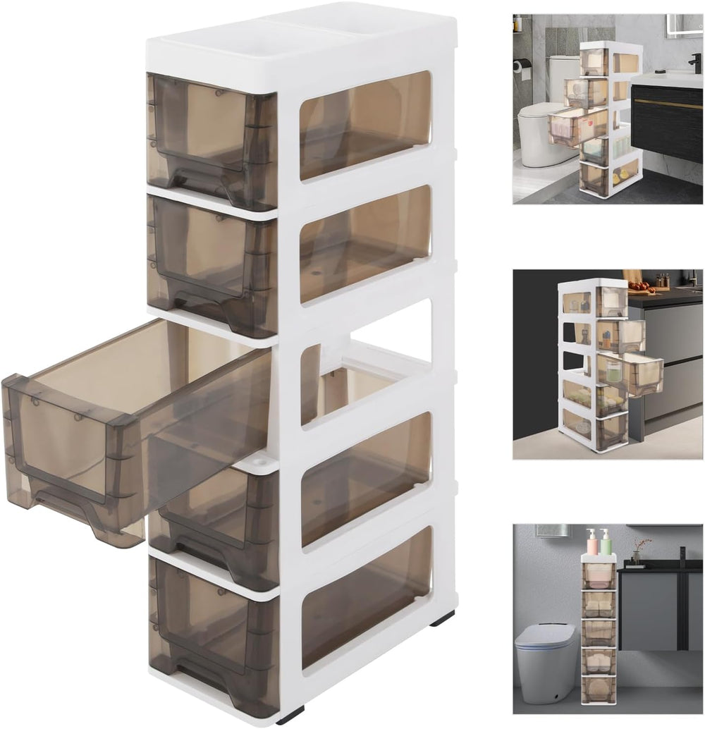 5 Drawers Storage Cabinet, Floor Standing Cabinet with Top Notch Storage Spac...