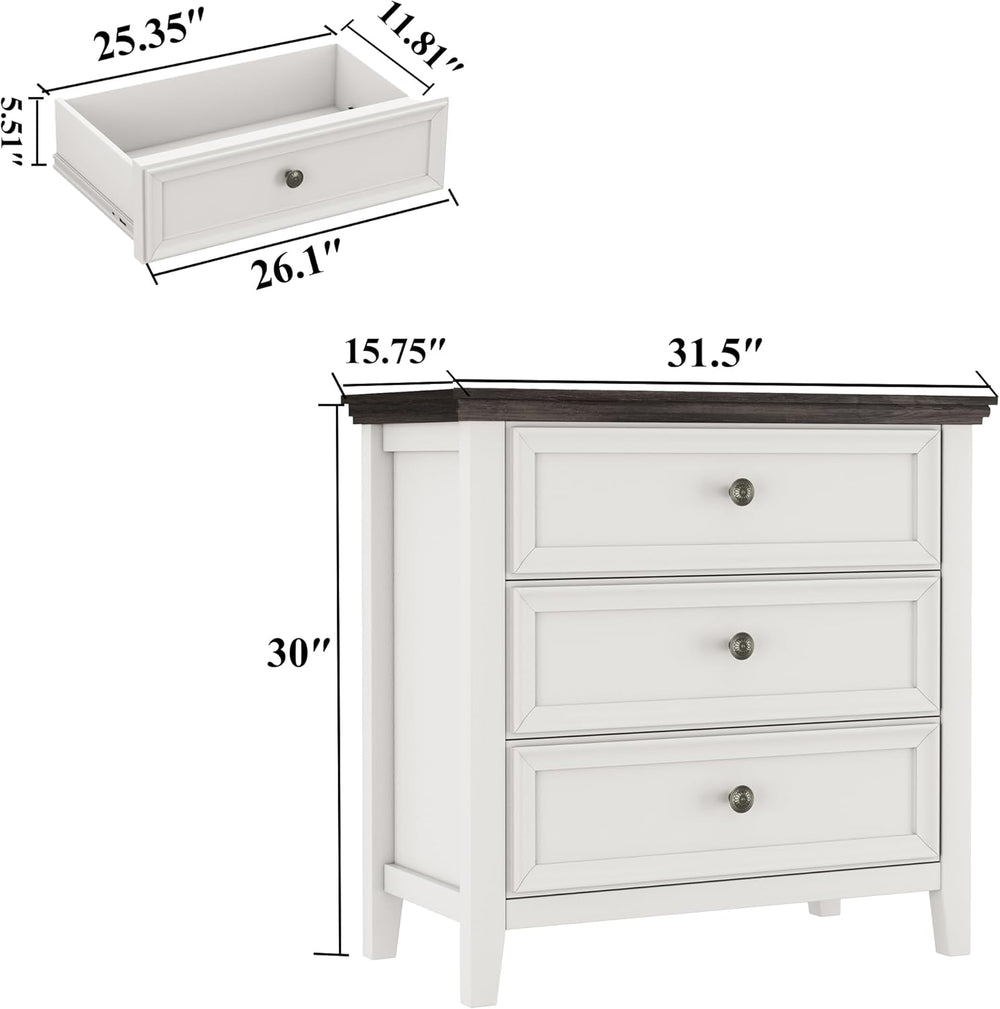 BOSHIRO Farmhouse 3-Drawer Dresser for Bedroom - 31.5" Wide 3 Chest of D...