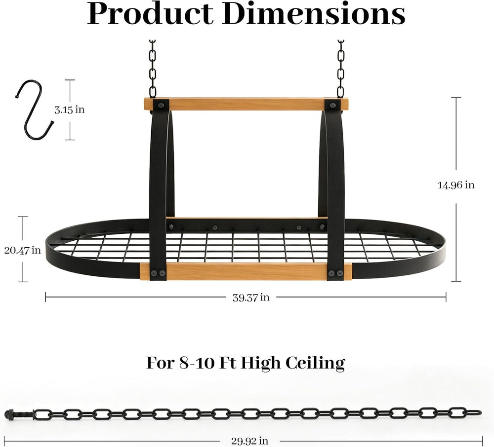 39-Inch Heavy Duty Hanging Pot Rack, Ceiling Mount, 130 lb Capacity