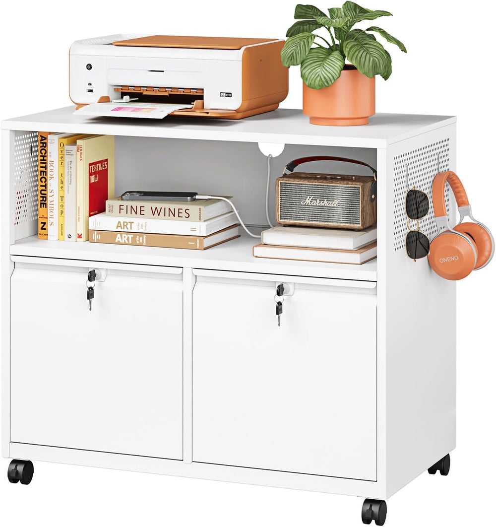 Metal File Cabinet,2 Drawer Lateral Filing Cabinet with Lock,Rolling Printer ...