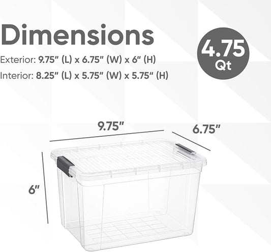 Superio Storage Bins with Lids- 4 Pack, 4.75 Qt Clear Boxes - Image 2