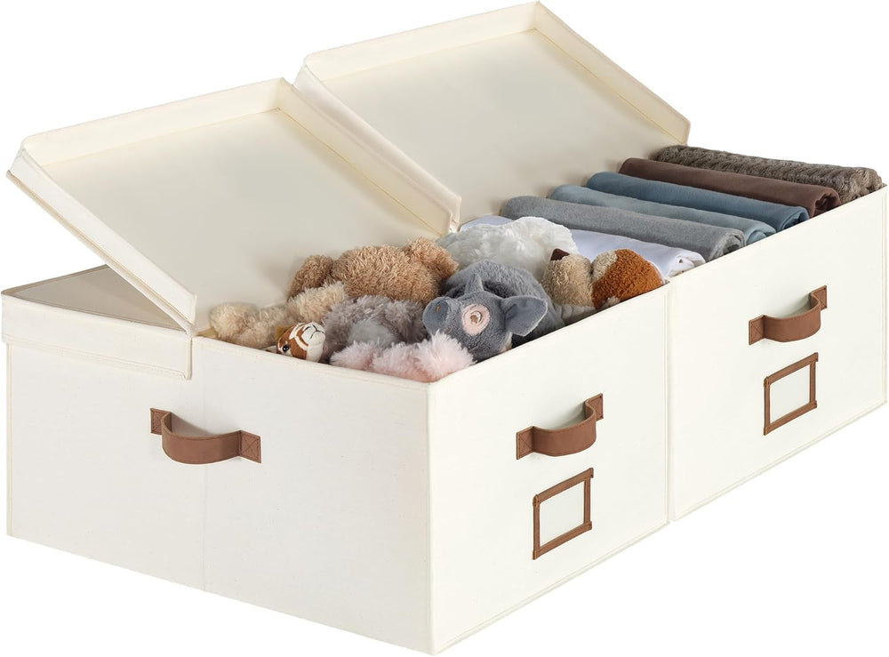 StorageWorks Large Decorative Storage Boxes with Lids, Oatmeal Beige