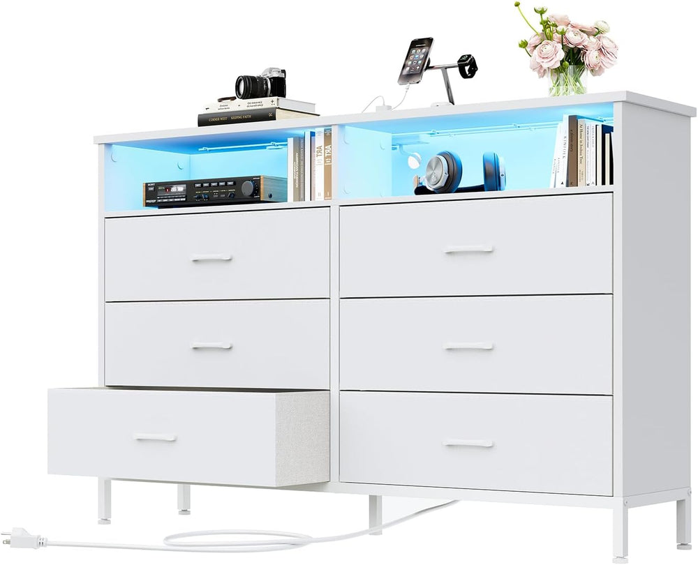 White Dresser for Bedroom 6 Drawer Dresser Fabric Vertical Storage Tower