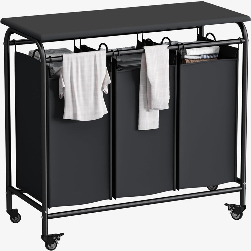 3 Bags Laundry Basket Sorter, Black 135L Laundry Hamper, Ironing Board
