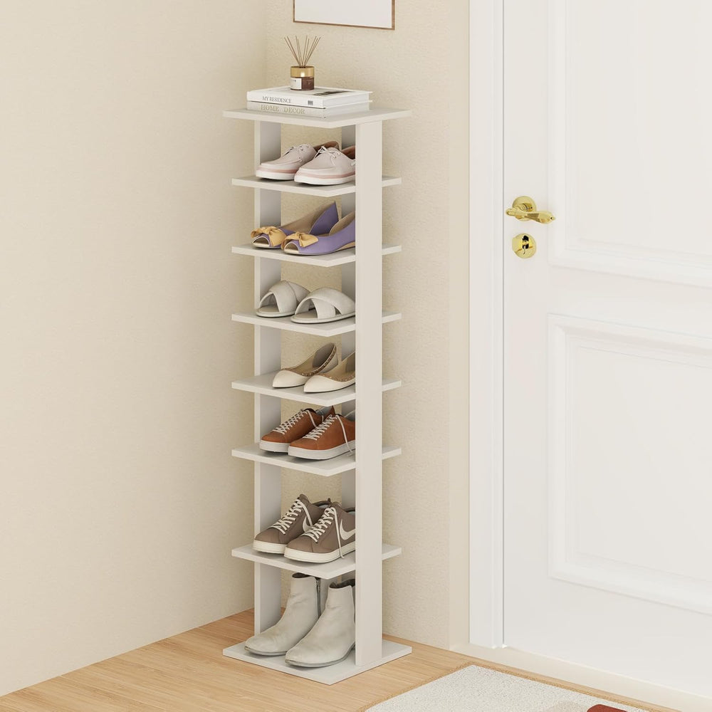 Tangkula 8-Tier Vertical Shoe Rack, Space-Saving Corner Shoe Organizer for 7 ...