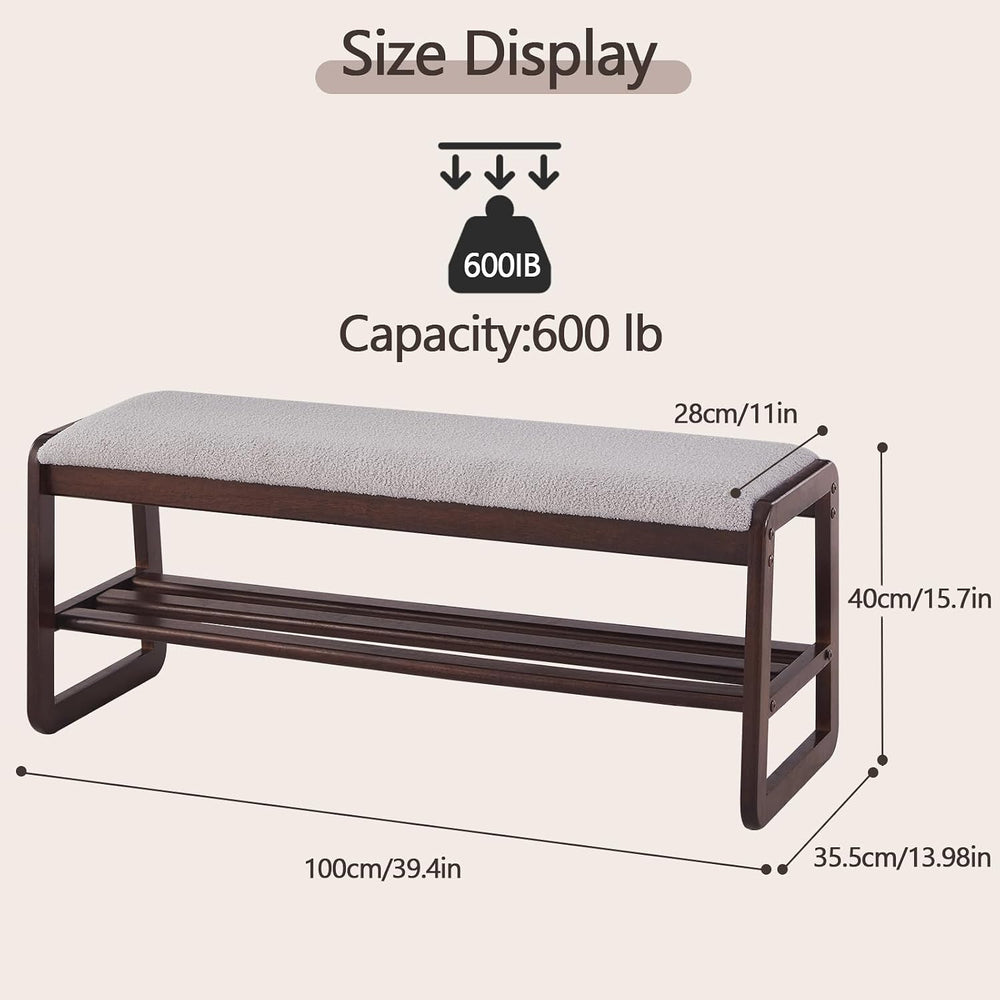 Shoe Rack Bench, 2 Tier Solid Wooden Entryway Bench(Gray Lilac, 39.4")