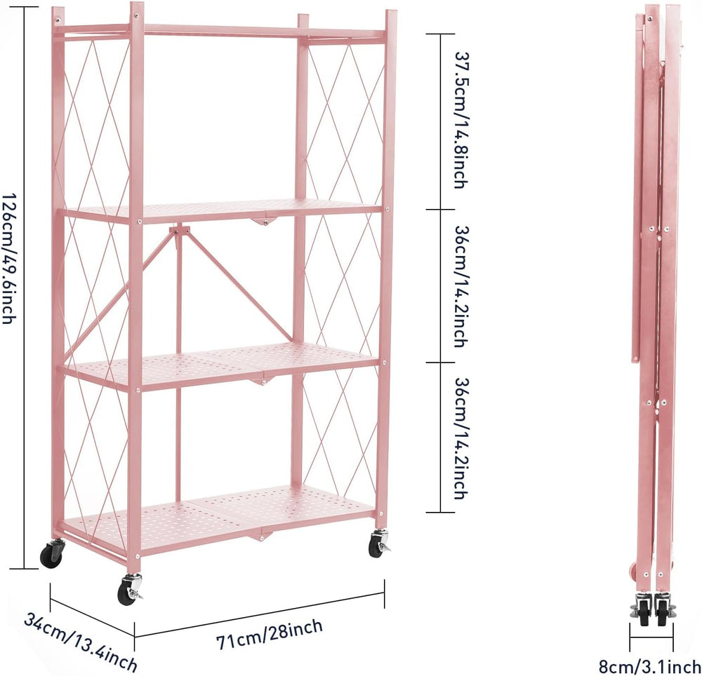 BRIAN & DANY 4-Tier Foldable Storage Shelves with Wheels, Folding Metal R...