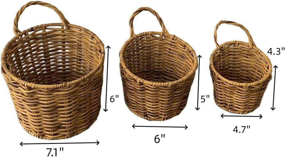 Handwoven Hanging Wall Baskets Set of 3 – Natural Rattan-Style Woven Storage ...