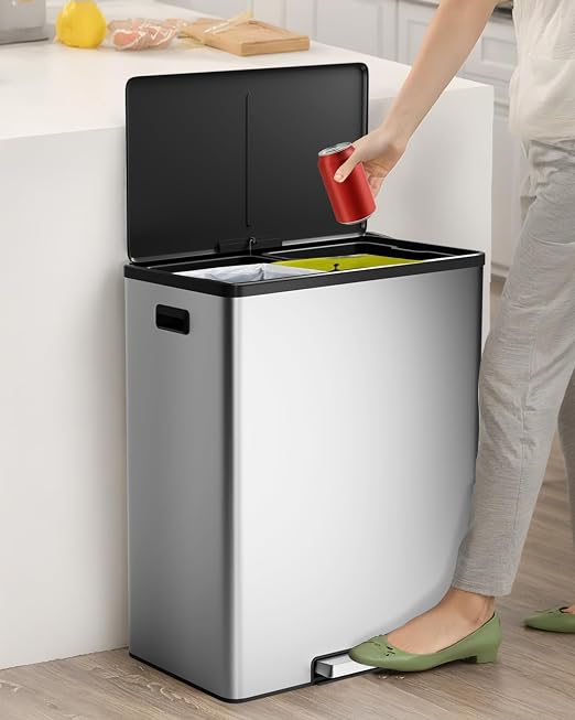 Garvee Dual Trash Can for Recycling and Trash, 2 x 30 L Stainless Steel Kitchen - Image 7
