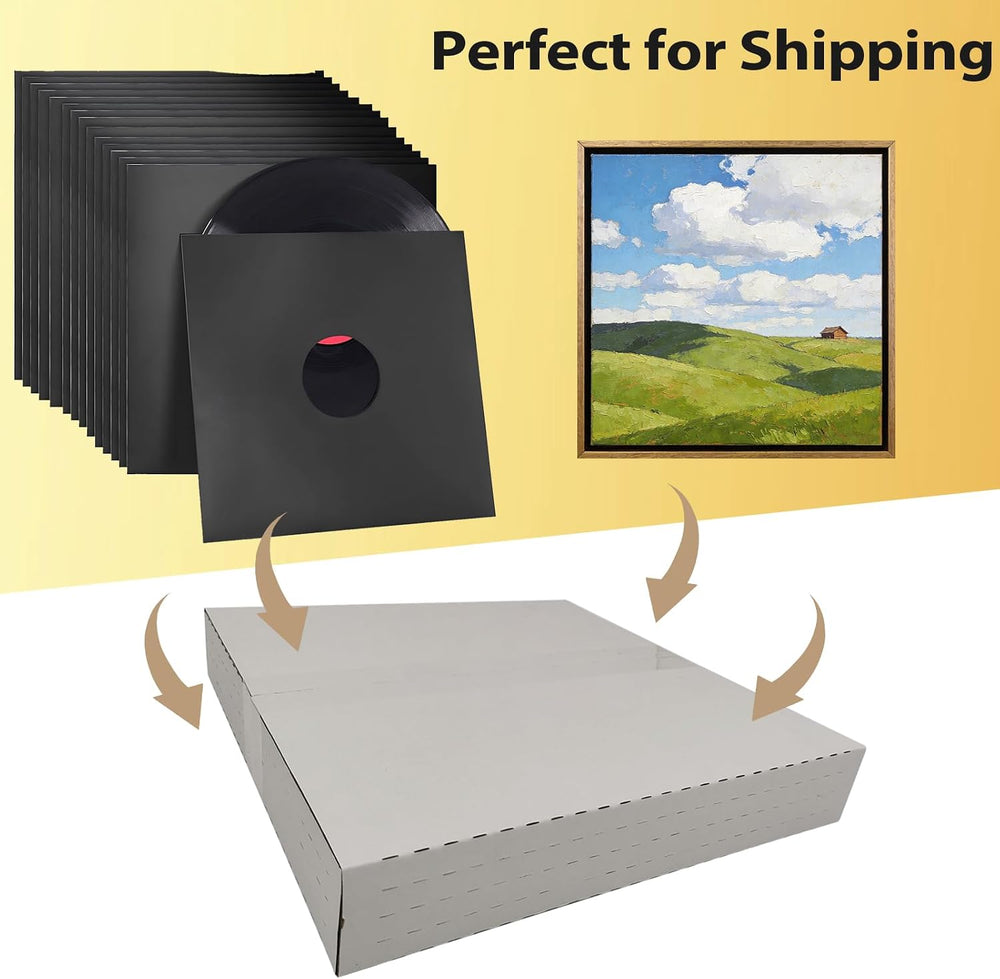 50 Pack 12.5×12.5×2" Vinyl Record Mailers, Height-Adjustable for LPs