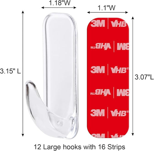 Wall Hooks for Hanging Heavy Duty, Large 12 Self Adhesive Wall - Image 2