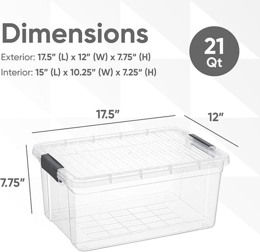 Superio Storage Bins with Lids- 4 Pack, 21 Qt Clear Boxes - Image 2
