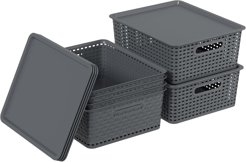 Zopnny Stackable Baskets with Lids, 6-Pack Storage Containers Bin