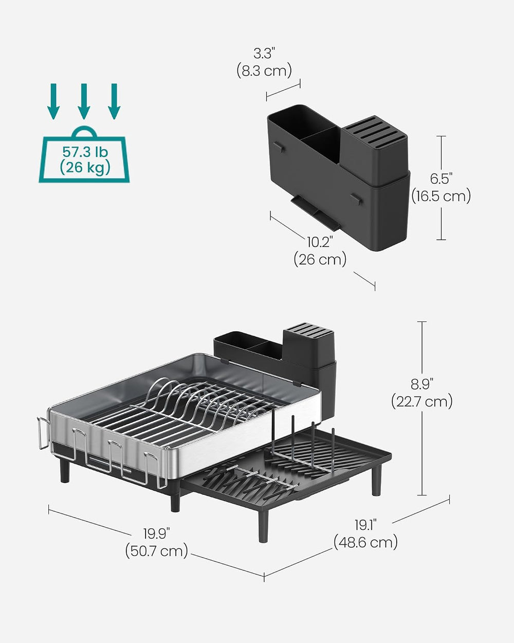 SONGMICS Dish Drying Rack, Expandable Stainless Steel, with Rotatable Spout