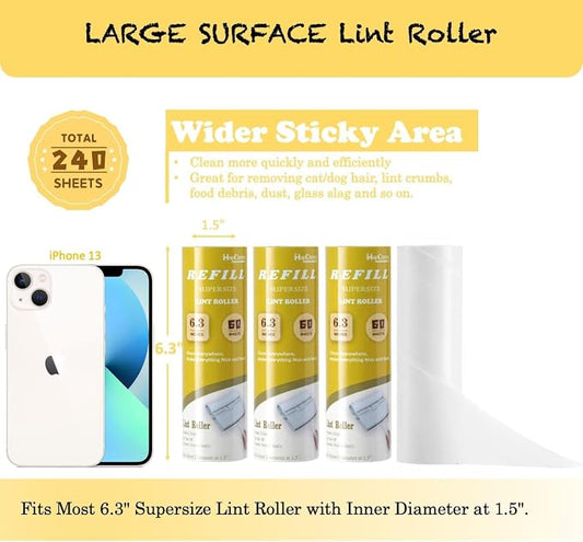 Large Surface Lint Roller Extra Sticky Refills, Total 240 Easy Tear Sheets - Image 2