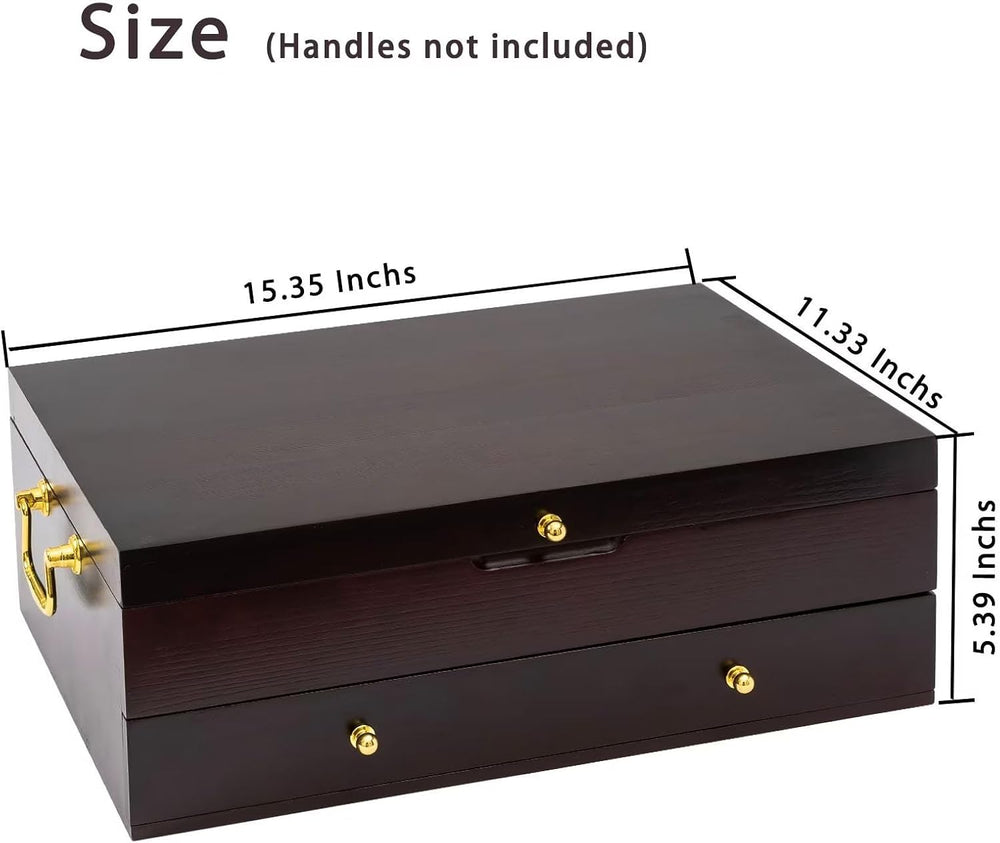 GENRICE Wooden Silverware Chest without Silverware Double-layer, Silverware B...