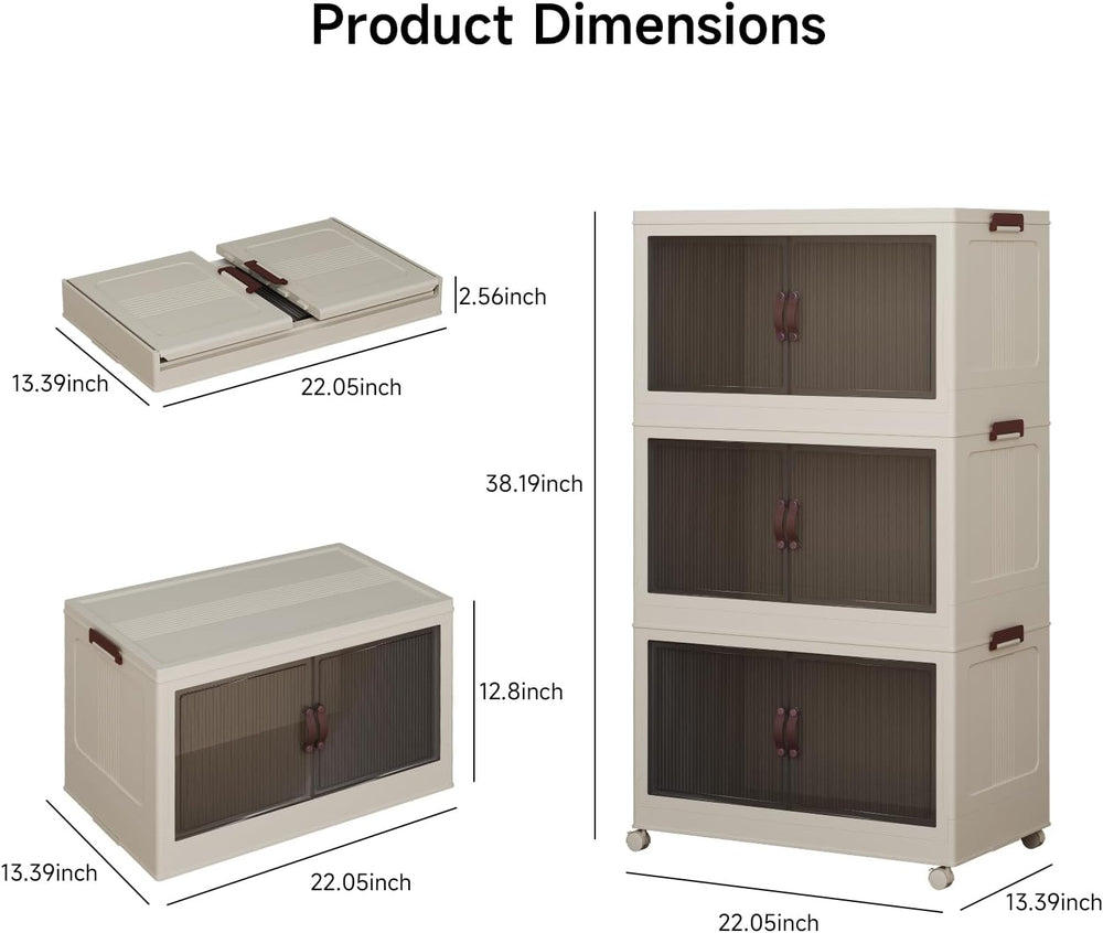Collapsible Storage Bins with Lids and Front Doors, Heavy-Duty Stackable Plas...