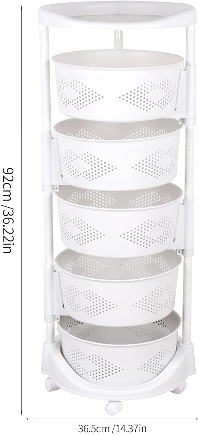 5 Tier Round Rotating Multi-Layer Kitchen Storage Shelf, 180° Rotating Fruit ...