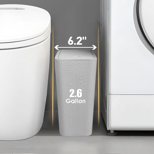 TIPGO Bathroom Trash Can with Lid, 10 Liter/ 2.6 Gallon Slim Garbage Can - Image 2