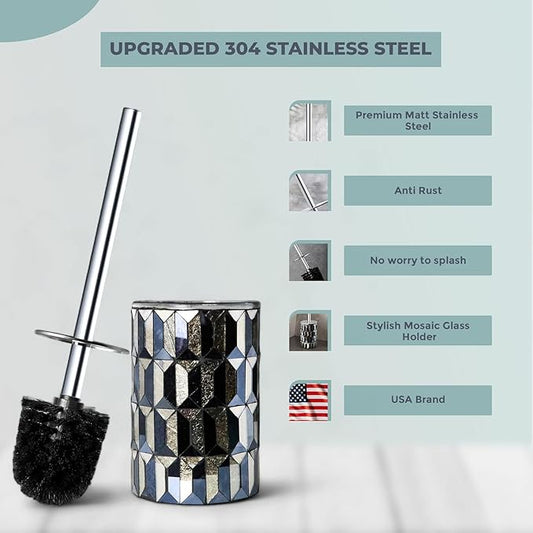 Escenzy Cute Toilet Brush and Holder Set Mosaic Glass | Non-Rustic Stainless - Image 2