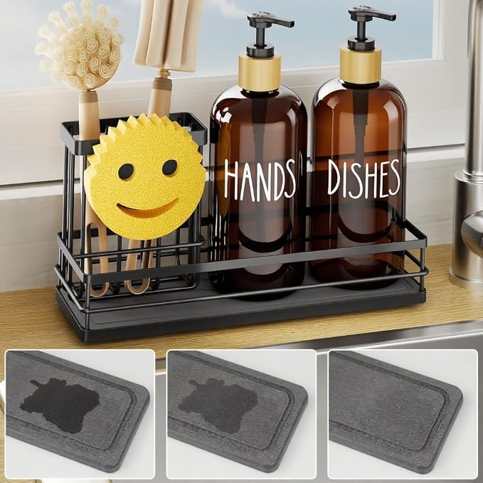 Moforoco Kitchen Dish Soap Dispenser Set, 16OZ Glass Bottle, Hand and Dish Soap - Image 8
