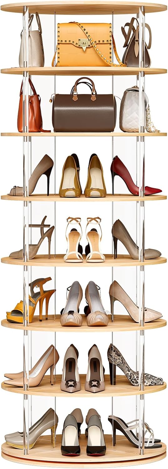 TAKEKIT 7-Tier Rotating Shoe Rack, 360 Degree Spinning Shoe Rack Tower, Lazy ...