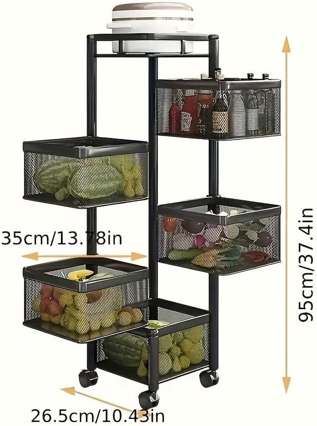 5-Tier Rotating Kitchen Storage Shelf Metal Multi-Layer Vegetable Fruit Baske...
