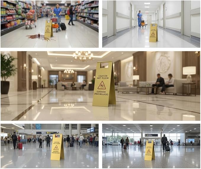 2 Pcs Wet Floor Sign, 24 Inch Gold Stainless Steel Caution Wet Floor Sign - Image 7