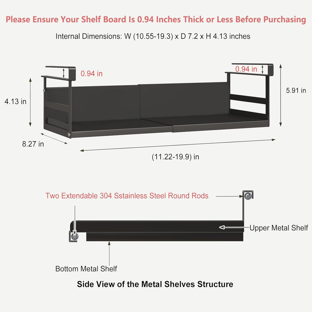 Expandable Under Cabinet Shelf Organizer with 0.94-Inch Thick Clips, Heavy Du...