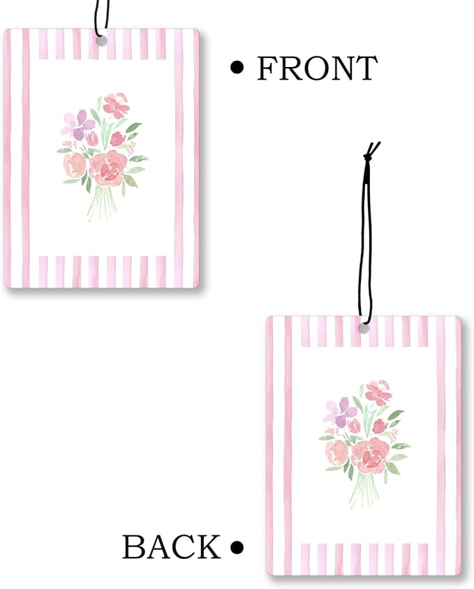 Girly Pink Floral Car Air Freshener 4 Pcs, Preppy Pink Striped Flower Hanging - Image 7