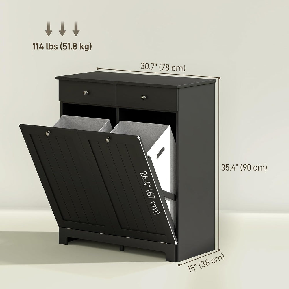 HOMCOM Laundry Cabinet with 2 Removable Baskets, Tilt Out Hamper, Black