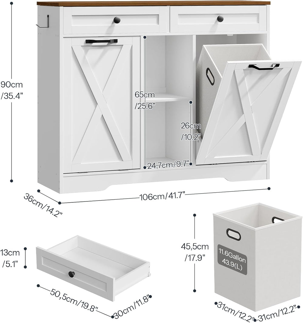 HOOBRO Double Tilt Out Laundry Hamper Cabinet, 23 Gallon Farmhouse Trash Can ...