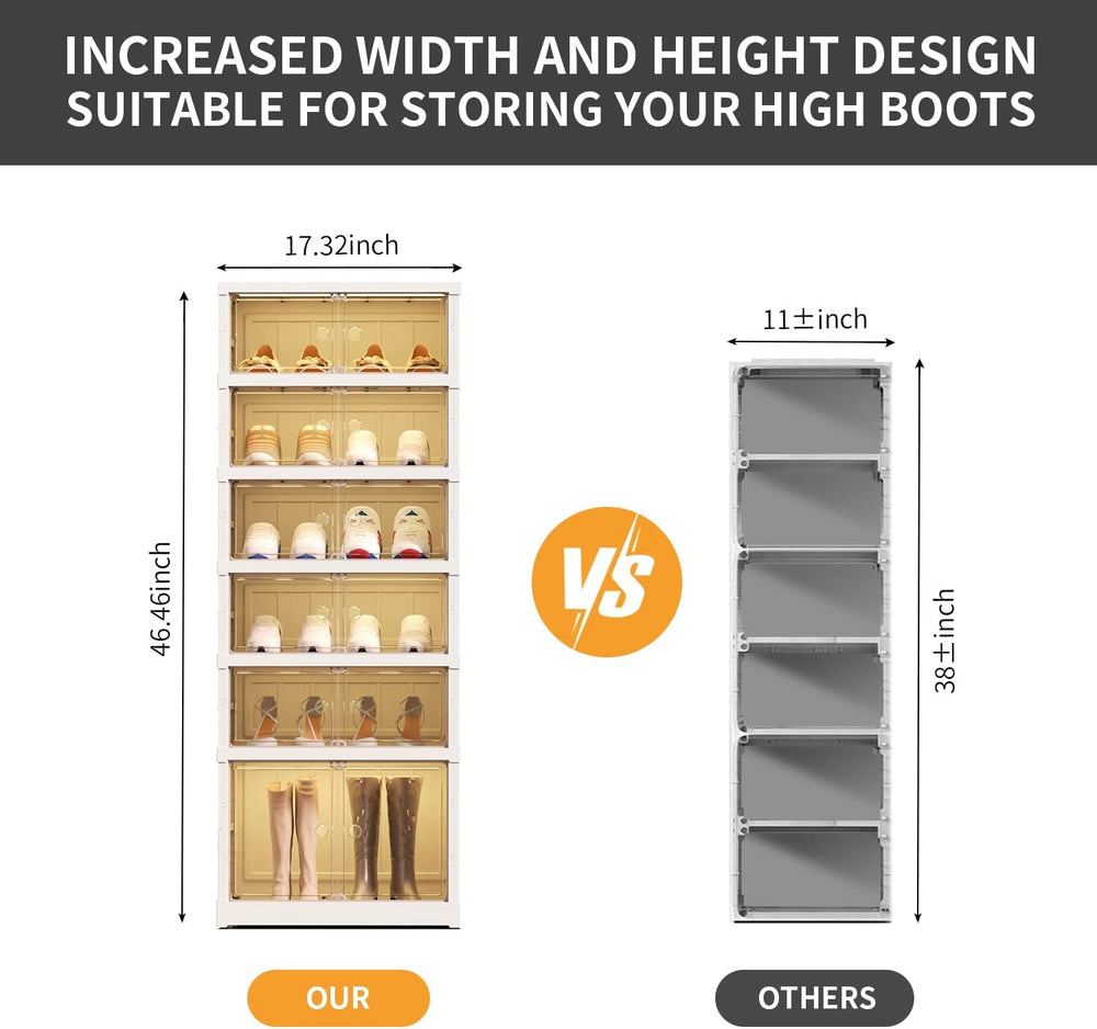 CIMLORD 6-Tier Foldable Shoe Rack, Magnetic Doors, 12 Pairs, White