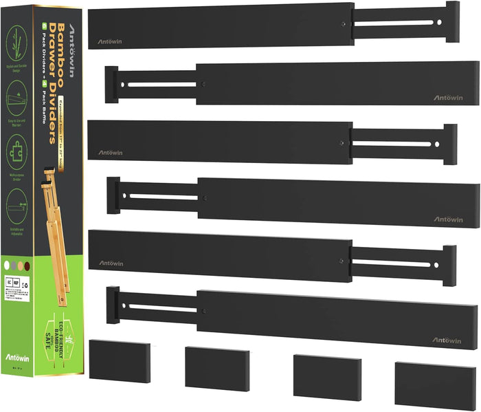 ANTOWIN 6Pcs Expandable Bamboo Drawer Dividers, Fits 17.6-21.6" Drawers