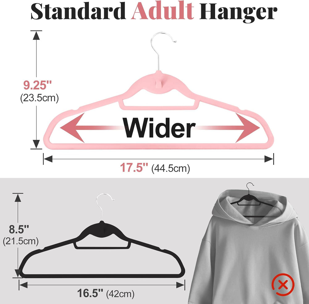 Velvet Felt Stackable Hangers 50 Pack, Thin & Space Saving, Pink