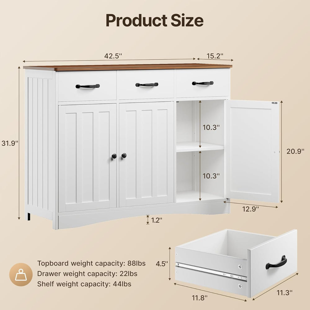 Gizoon Farmhouse Sideboard Buffet Cabinet with 3 Drawers & Barn Doors