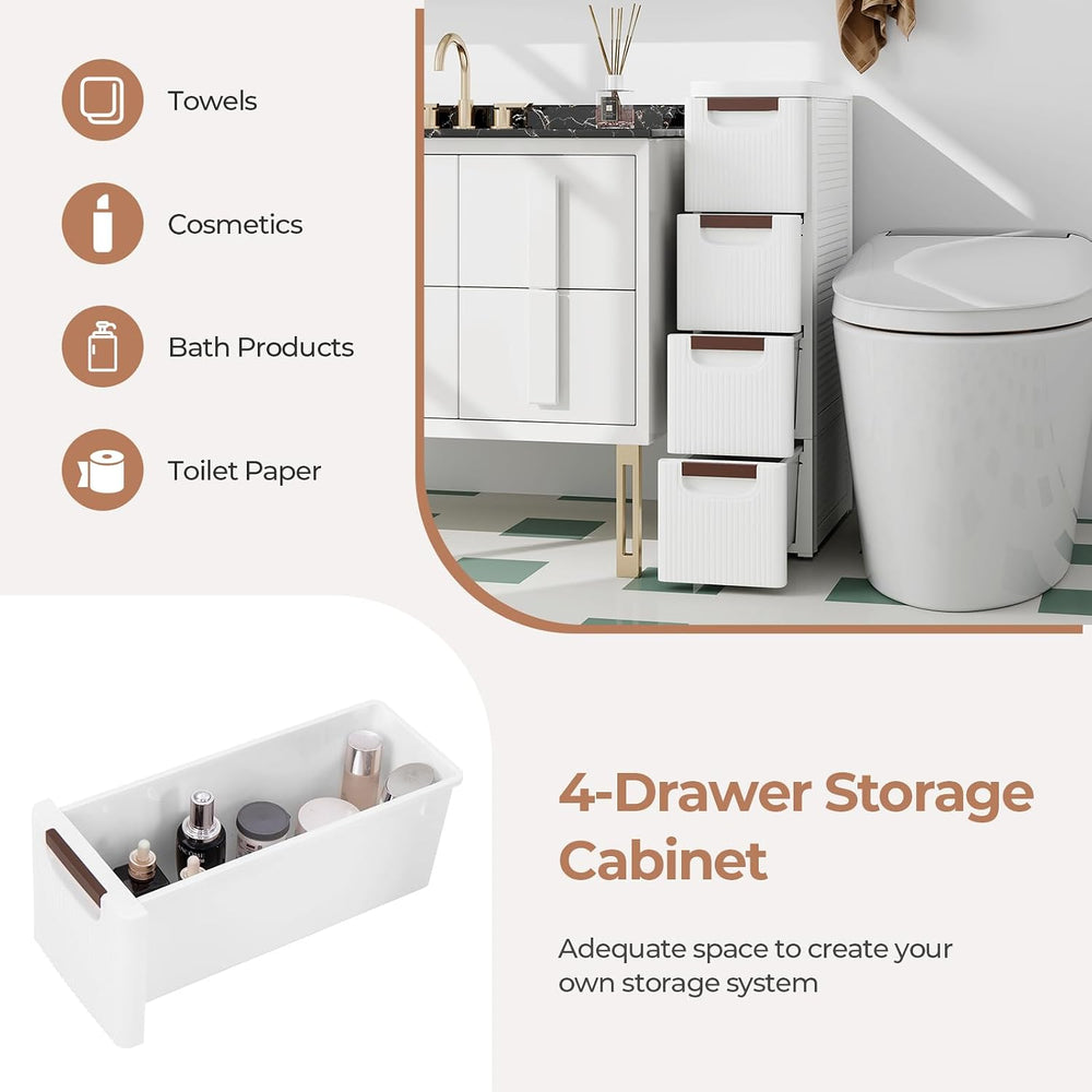 Giantex 4 Drawers Storage Cart, Narrow Plastic Dresser, Rolling Organizer Car...