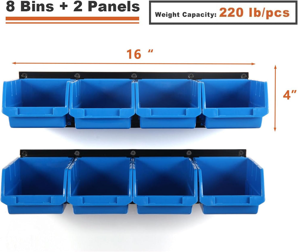 Wallmaster 8-Bin Storage Bins Garage Rack System 2-Tier Orange Tool Organizer...