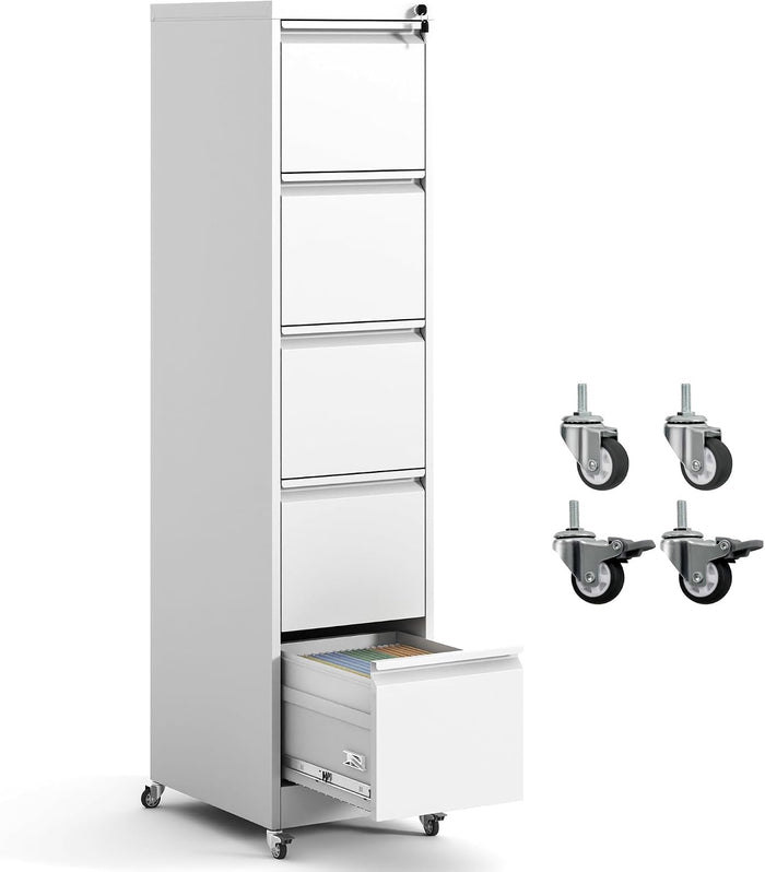 5 Drawer Locking File Cabinet with Wheels,Metal Filing Cabinets