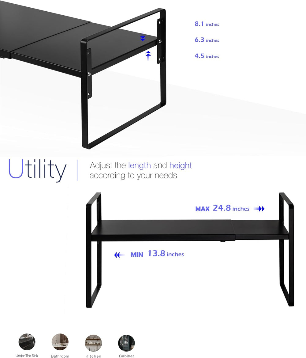 Nxconsu Cabinet Shelf Riser, Adjustable Cabinet Organizer, 12" Deep Black