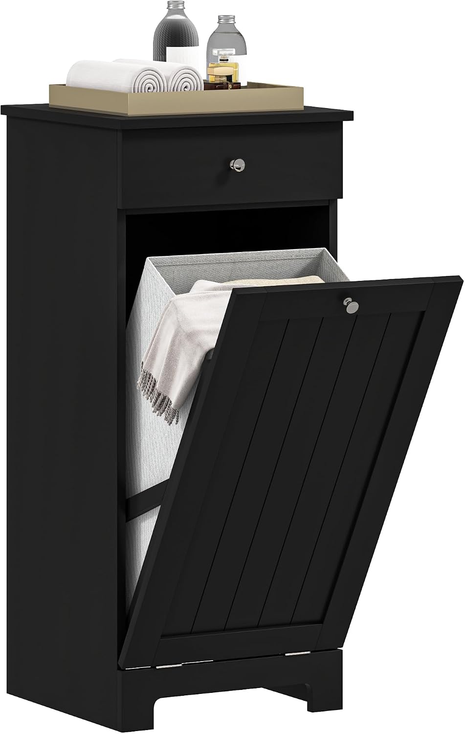 HOMCOM Laundry Cabinet with Removable Basket, Tilt Out Hamper, Black