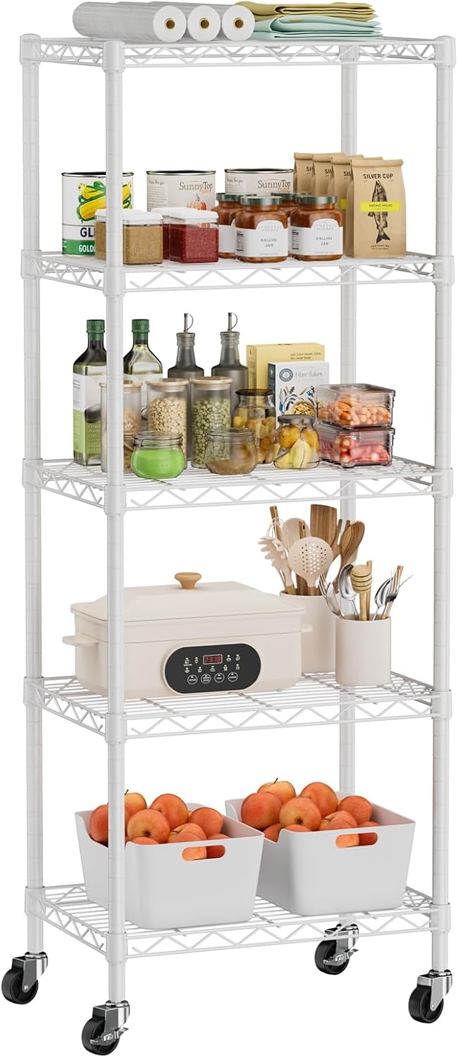 Golpart Small Shelves Storage Wire Metal Adjustable Shelf Unit with Wheels