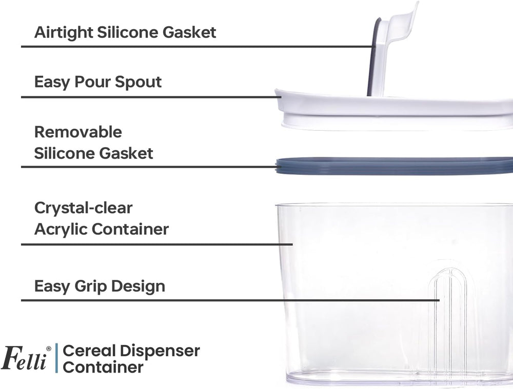 Felli Airtight Cereal Containers 3.3 Qt, Stackable BPA-Free Acrylic Cereal Di...