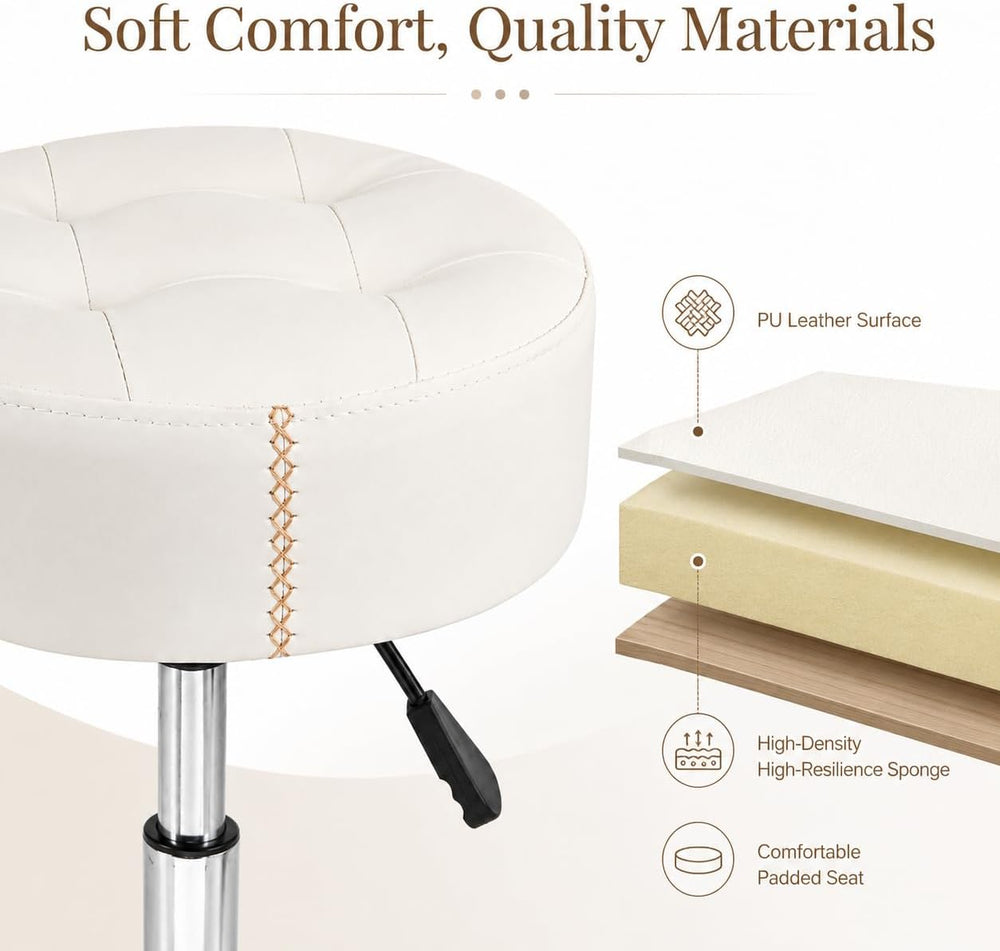 Adjustable Vanity Stool with High-Density Non-Sagging Foam & Metal Base