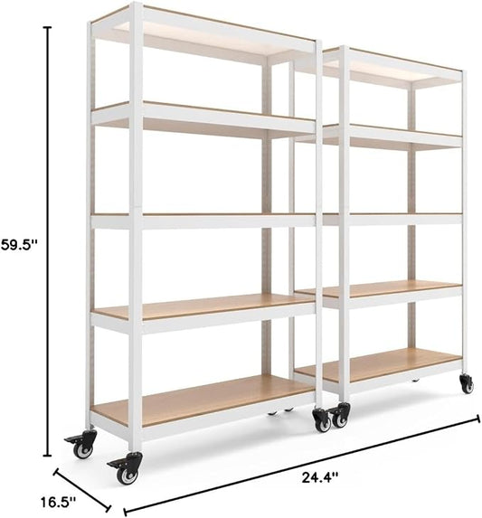 HOMEDANT House White 5-Tier Metal Rolling Cart Shelf Rack Casters Heavy Duty - Image 2