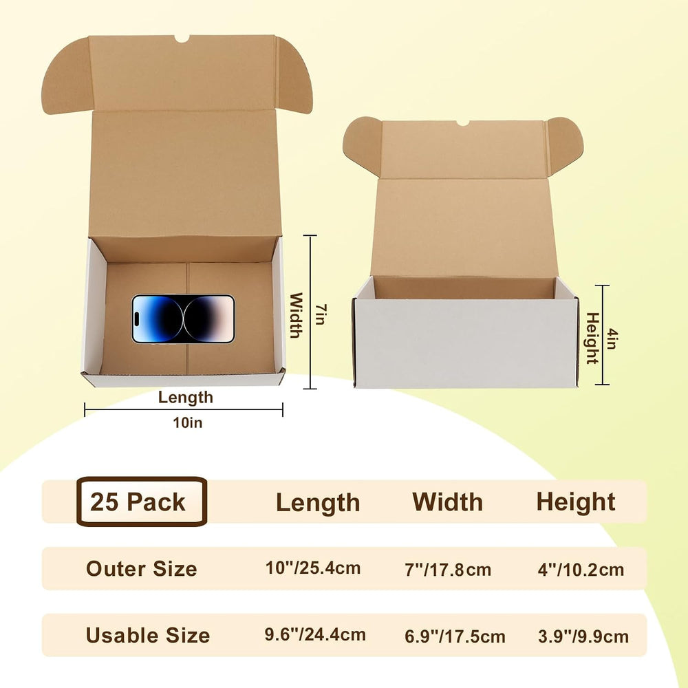 WIFTREY 10x7x4 White Shipping Boxes Set of 25, Corrugated Cardboard Box 10 x ...