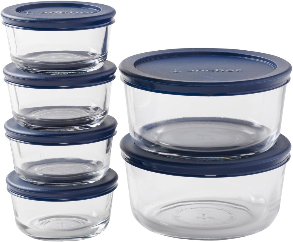 Anchor Hocking 12 Piece Glass Storage Containers with Lids (6 Glass Food Stor...
