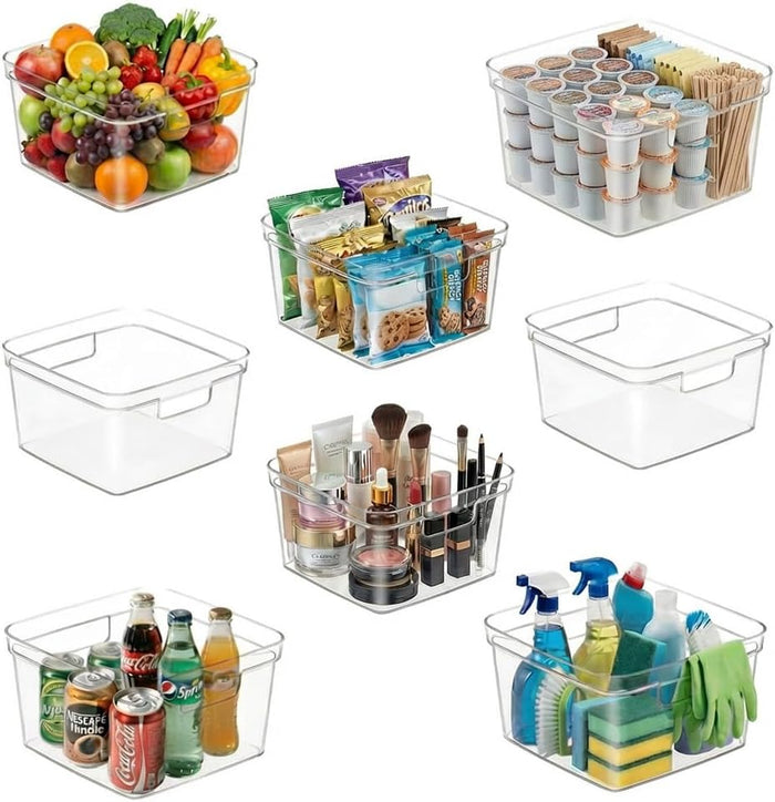 MOONEDGE 8-Pack 10x10x6 Clear Plastic Cube Storage Bins with Handles